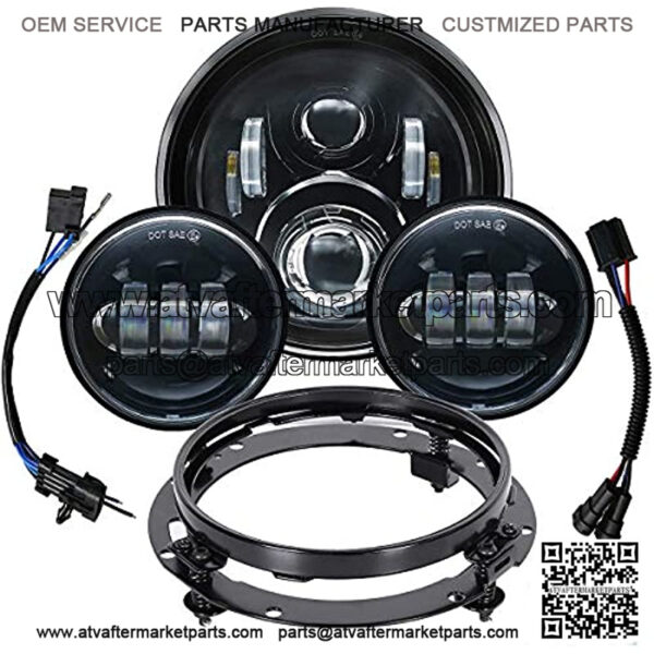 DOT 7 inch LED Headlight 4.5" Fog Passing Lights & Mounting Ring Compatible with Harley Davidson Touring Road King Ultra Classic Electra Street Glide Tri Cvo Heritage Softail Slim Deluxe Fatboy