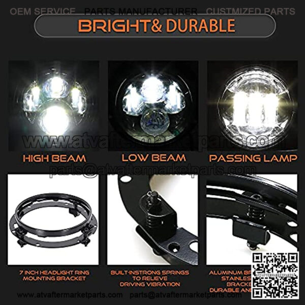 DOT 7 inch LED Headlight 4.5" Fog Passing Lights & Mounting Ring Compatible with Harley Davidson Touring Road King Ultra Classic Electra Street Glide Tri Cvo Heritage Softail Slim Deluxe Fatboy - Image 2