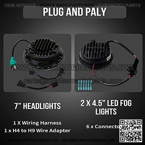 DOT 7 inch LED Headlight 4.5" Fog Passing Lights & Mounting Ring Compatible with Harley Davidson Touring Road King Ultra Classic Electra Street Glide Tri Cvo Heritage Softail Slim Deluxe Fatboy - Image 3
