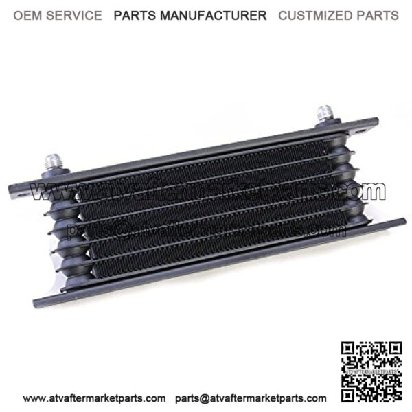 Universal Oil/Automatic Transmission Fluid ATF Cooler, 6 Rows, Compact Core Size 10x3.4x1.4" (260x85x35mm), 6AN Adapters, Black